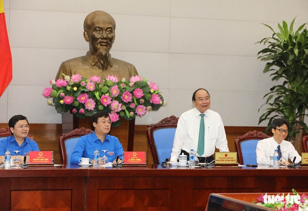 Thủ tướng Nguyễn Xuân Phúc làm việc với Trung ương Đoàn - Ảnh: VIỆT DŨNG