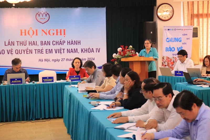 Chủ tịch Hội Bảo vệ quyền trẻ em Việt Nam Nguyễn Thị Thanh Hòa phát biểu tại Hội nghị